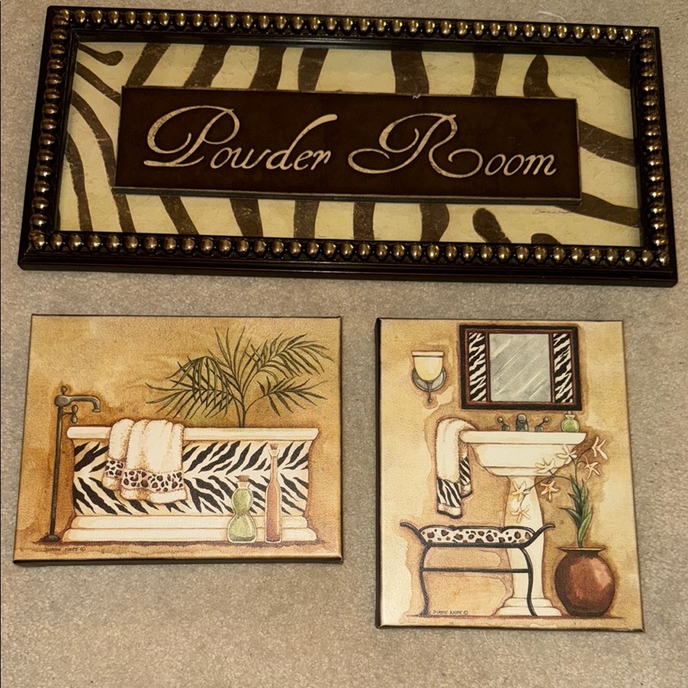 Zebra Print Bathroom Wall Art Set